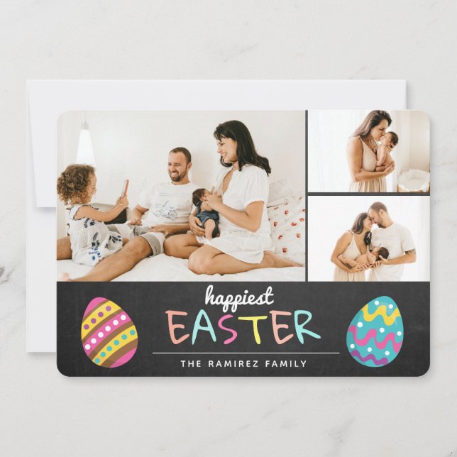 Cartes Pour Fêtes Annuelles Photo Collage Chalkboard Pastel Happiest Pâques  (Devant)