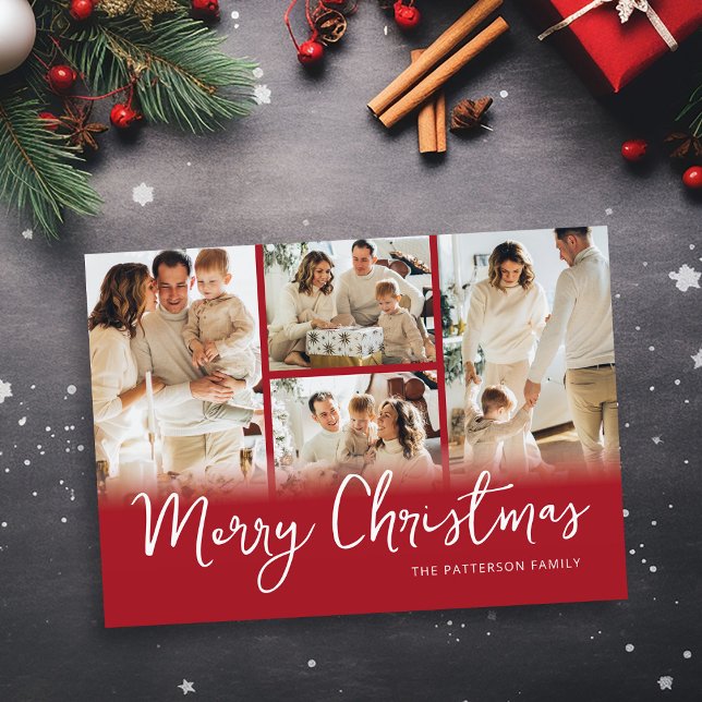 Cartes Pour Fêtes Annuelles Photo Collage Famille Rouge Noël (Créateur téléchargé)