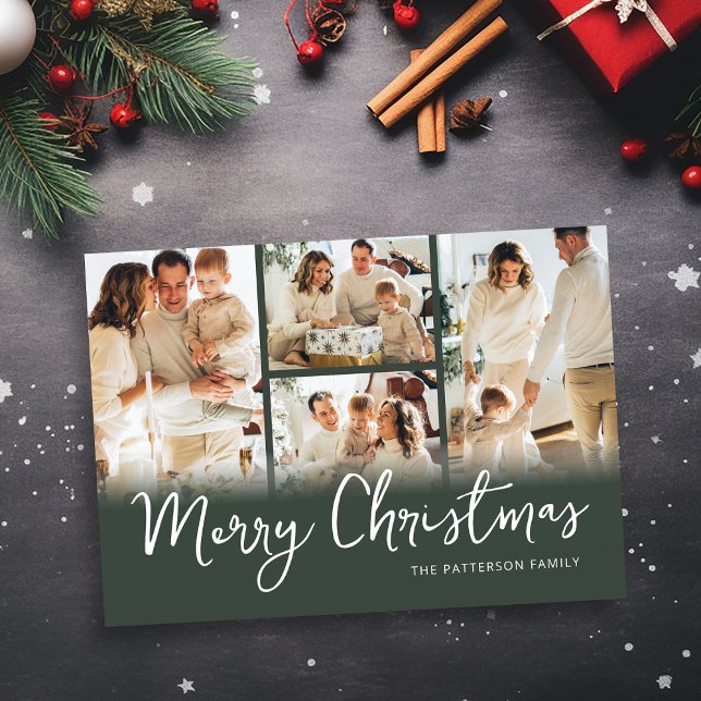 Cartes Pour Fêtes Annuelles Photo Collage Green Family Christmas (Créateur téléchargé)