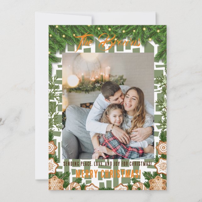 Cartes Pour Fêtes Annuelles Photo Collage Green Holiday Card Joyeux Noël (Devant)