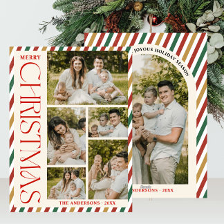 Cartes Pour Fêtes Annuelles Photo Collage Joyeux Arc de Noël Retro Stripes