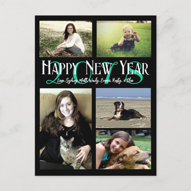 Cartes Pour Fêtes Annuelles Photo Collage Neon Green Bonne année (Devant)