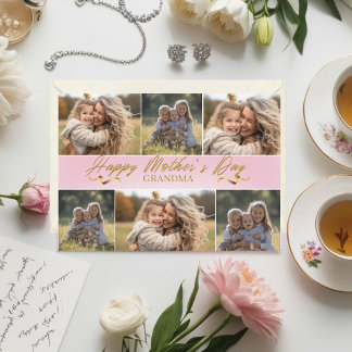 Cartes Pour Fêtes Annuelles Photo Collage Pink Happy Mother's Day Grandma