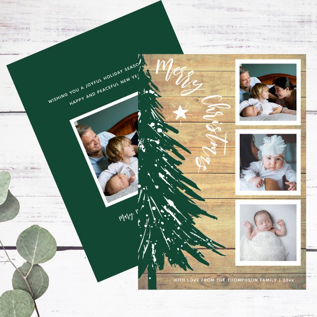 Cartes Pour Fêtes Annuelles Photo Collage Rustique Pin de Bois Noël (Créateur téléchargé)