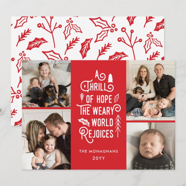 Cartes Pour Fêtes Annuelles Photo Collage Thrill Of Hope Photo Christmas Red (Devant / Derrière)