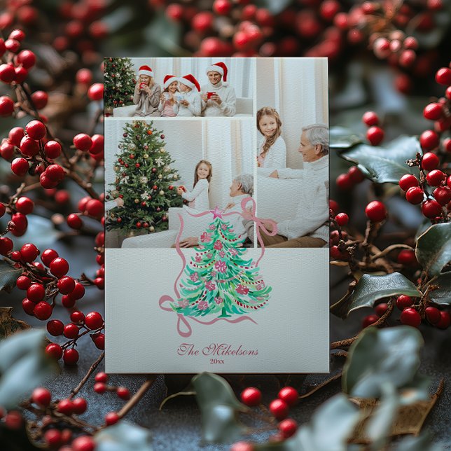 Cartes Pour Fêtes Annuelles Photo Coquette Pink Bow Christmas (Créateur téléchargé)