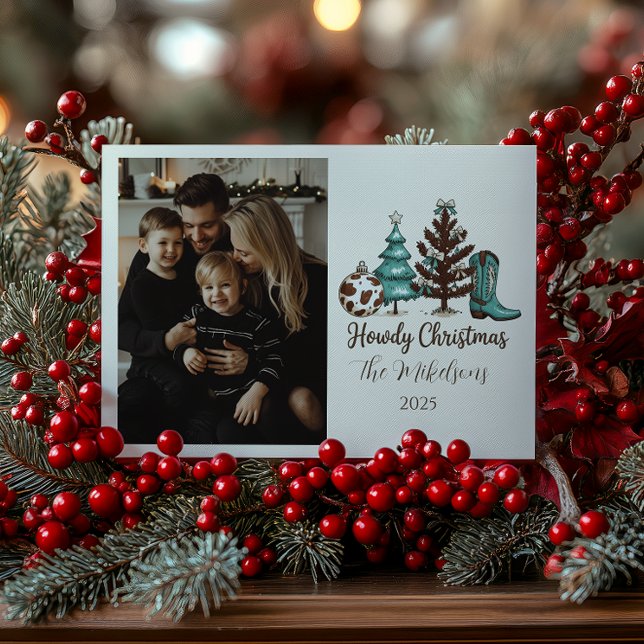 Cartes Pour Fêtes Annuelles Photo Cowgirl Rustic Howdy Christmas (Créateur téléchargé)