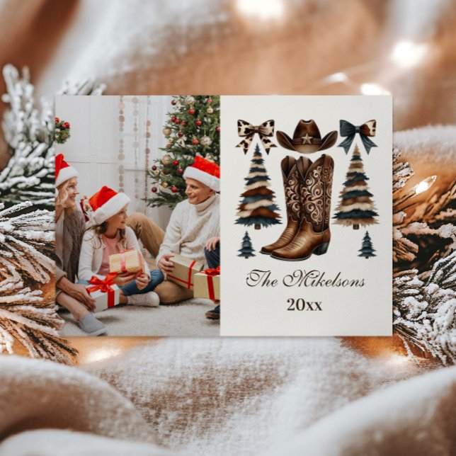 Cartes Pour Fêtes Annuelles Photo Cowgirl Western Bow Christmas (Créateur téléchargé)