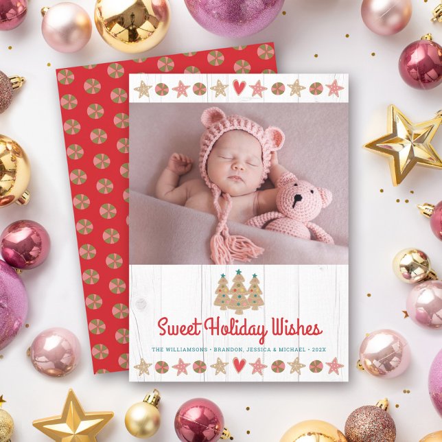 Cartes Pour Fêtes Annuelles Photo Cute Gingerbread Sucres Wives Rustic Wood (Créateur téléchargé)