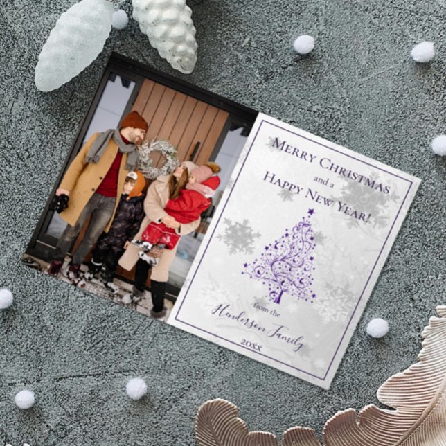 Cartes Pour Fêtes Annuelles Photo d'arbre de Noël pourpre (Purple Christmas Tree Photo Holiday Card)