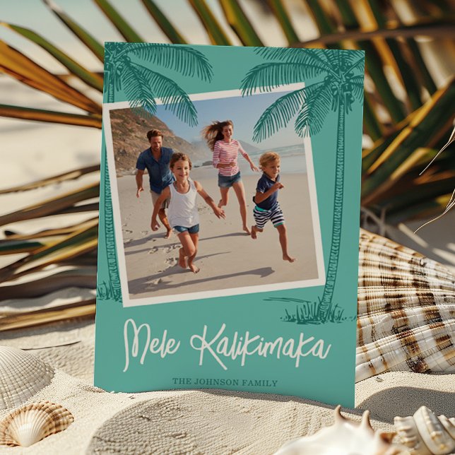 Cartes Pour Fêtes Annuelles Photo d'arbre de palmier tropical Mele Kalikimaka (Créateur téléchargé)