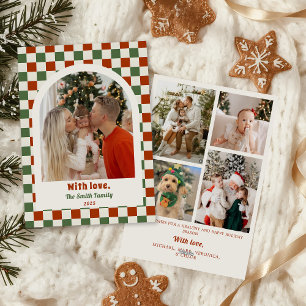 Cartes Pour Fêtes Annuelles Photo d'arch en damier rétro pour Noël en famille