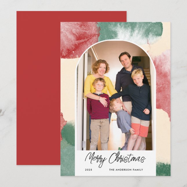 Cartes Pour Fêtes Annuelles Photo d'arche de Noël Aquarelle abstraite (Devant / Derrière)