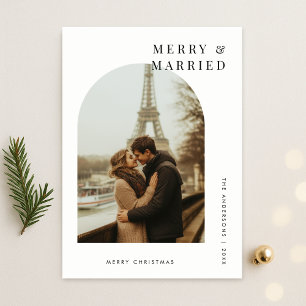 Cartes Pour Fêtes Annuelles Photo d'arche Joyeux & Marié Noël Mariage Blanc