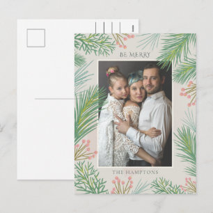 Cartes Pour Fêtes Annuelles Photo de baie de houx de pin de forêt rose