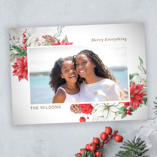 Cartes Pour Fêtes Annuelles Photo de baies de houx poinsettias cône de pin