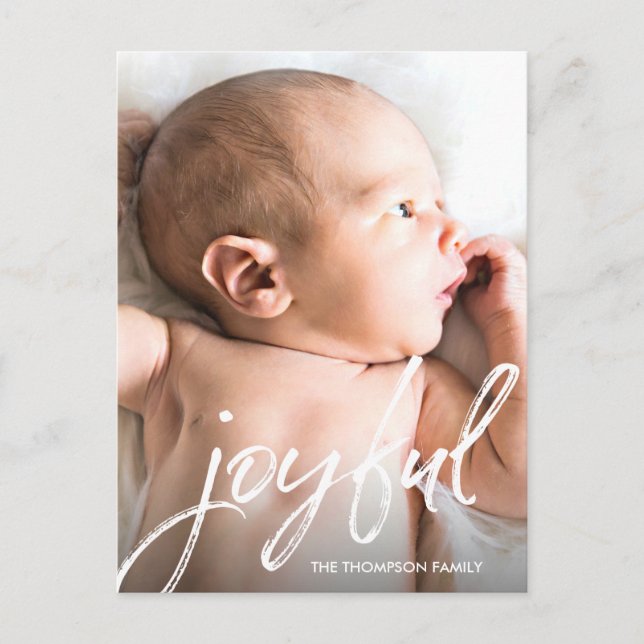 Cartes Pour Fêtes Annuelles Photo de bébé personnalisée Joyful Script naissanc (Devant)