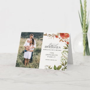 Cartes Pour Fêtes Annuelles Photo de cerf feuillage rustique de Noël rouge et 