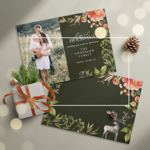 Cartes Pour Fêtes Annuelles Photo de cerf feuillage rustique de Noël rouge et 