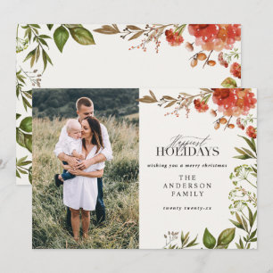 Cartes Pour Fêtes Annuelles Photo de cerf feuillage rustique de Noël rouge et 