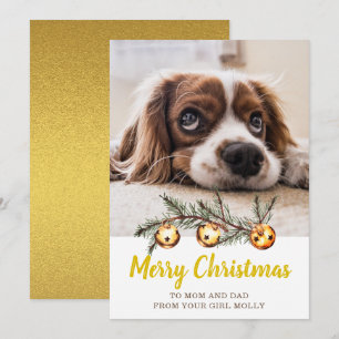 Cartes Pour Fêtes Annuelles Photo de chien mignon Joyeux Noël Maman Papa Or