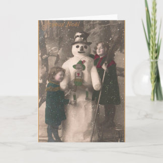 Cartes Pour Fêtes Annuelles Photo de Christmas Girls et Snowman Vintage