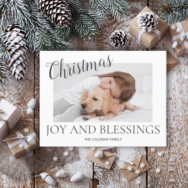 Cartes Pour Fêtes Annuelles Photo de Christmas Joy Blessings Moderne White Min (Créateur téléchargé)