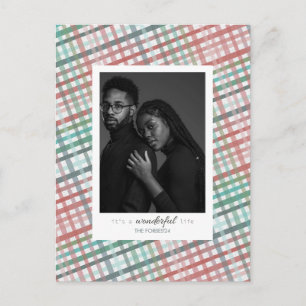 Cartes Pour Fêtes Annuelles Photo de couple sur impression carreaux pastel