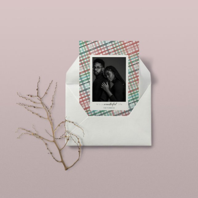 Cartes Pour Fêtes Annuelles Photo de couple sur papier pastel plaid (Créateur téléchargé)
