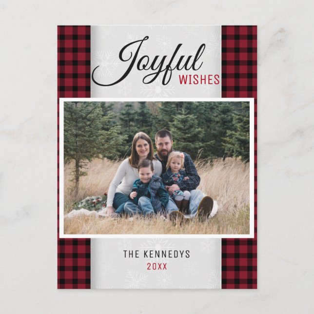 Cartes Pour Fêtes Annuelles Photo de famille à carreaux rouges pour Noël (Devant)