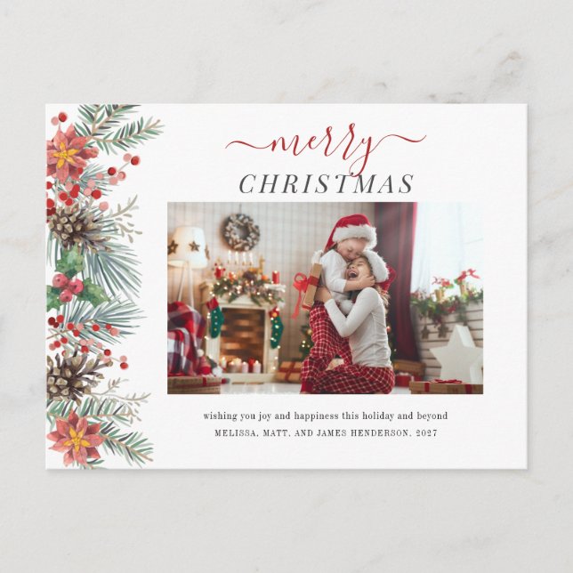 Cartes Pour Fêtes Annuelles Photo de famille Aquarelle Rustique Joyeux Noël (Devant)