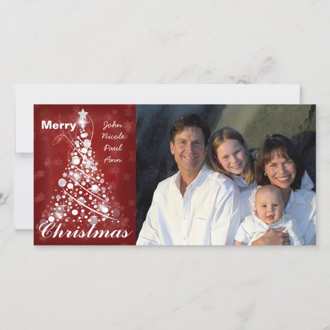 Cartes Pour Fêtes Annuelles Photo de famille Arbre de Noël rouge moderne (Devant)