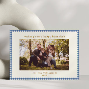 Cartes Pour Fêtes Annuelles Photo de famille au vichy bleu classique pour Hanu