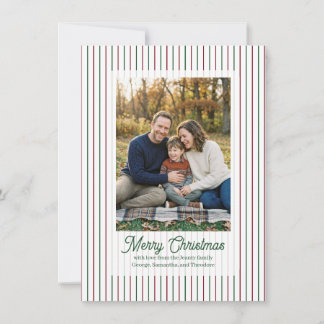 Cartes Pour Fêtes Annuelles Photo de famille avec rayures de Noël et texte ver