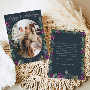 Cartes Pour Fêtes Annuelles Photo de famille Boho Blue & Pink Oval