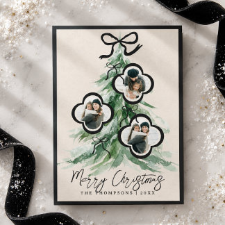 Cartes Pour Fêtes Annuelles Photo de famille d'arbre de Noël aquarelle