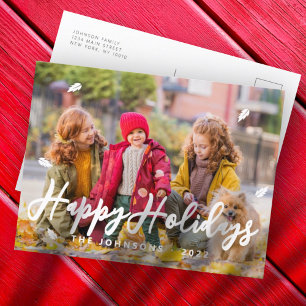 Cartes Pour Fêtes Annuelles Photo de famille de feuilles de voeux simple et mo