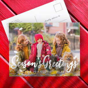 Cartes Pour Fêtes Annuelles Photo de famille de feuilles de voeux simple et mo