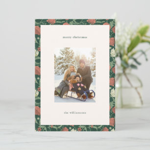Cartes Pour Fêtes Annuelles Photo de famille de Noël à fleurs vertes rustiques