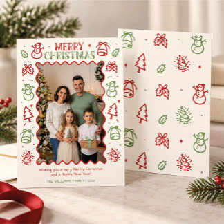 Cartes Pour Fêtes Annuelles Photo de famille de Noël avec bordure gribouillée
