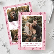 Photo de famille de Noël avec un nœud rose dessiné