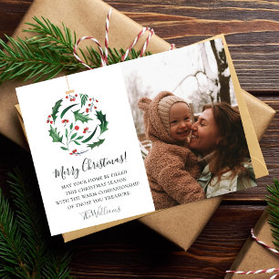 Cartes Pour Fêtes Annuelles Photo de famille de Noël - Boule florale rouge et