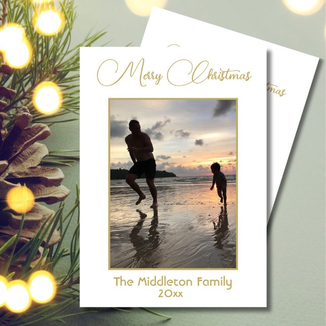 Cartes Pour Fêtes Annuelles Photo de famille de Noël Elegant Gold Joyeux (Créateur téléchargé)