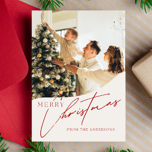 Cartes Pour Fêtes Annuelles Photo de famille de Noël moderne et tendance Rouge