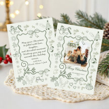 Photo de famille de Noël vert sauge dessiné à la m