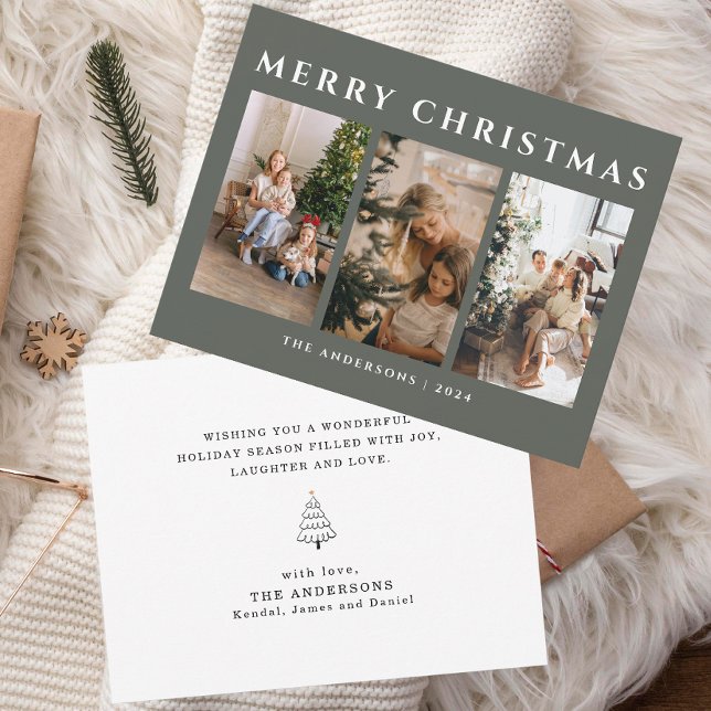 Cartes Pour Fêtes Annuelles Photo de famille de Noël verte (Créateur téléchargé)