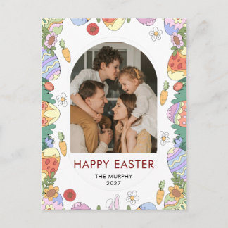 Cartes Pour Fêtes Annuelles Photo de famille de Pâques florale ovale colorée é