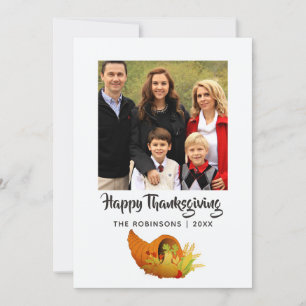 Cartes Pour Fêtes Annuelles Photo de famille de Thanksgiving en feuille d'or