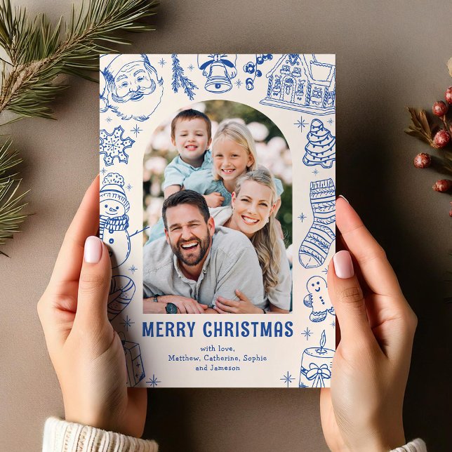 Cartes Pour Fêtes Annuelles Photo de famille Doodle Noël (Créateur téléchargé)