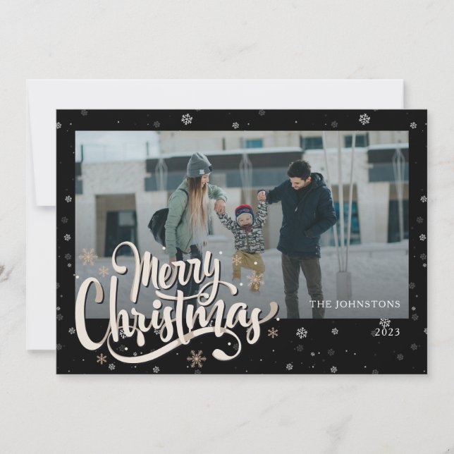 Cartes Pour Fêtes Annuelles Photo de famille élégante et nom | Joyeuses Fêtes (Devant)